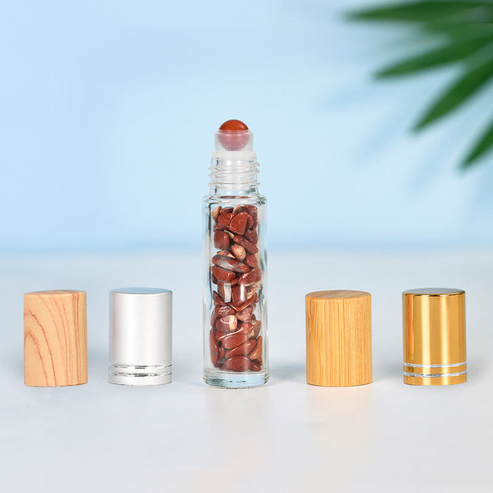 Olivenorma Crystal Roll-On Essential Oil Bottle Gemstone Decoration - Red Jasper - Gold lid - image 13
