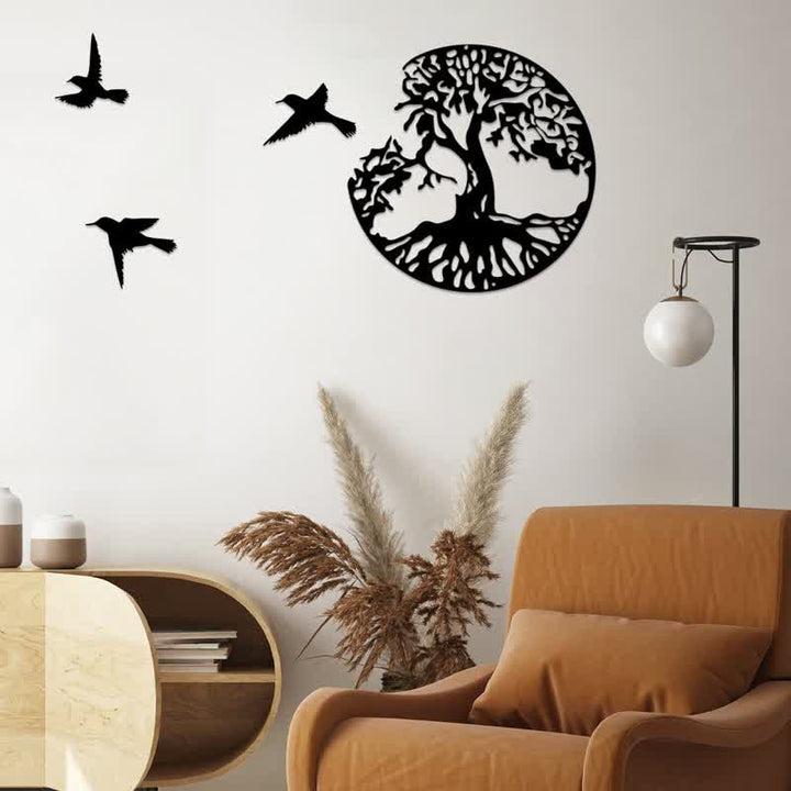 Tree of Life with Three Birds Metal Wall Decor - 19.69"*19.69"(50*50cm) - image 0