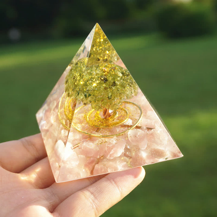 Olivenorma Rose Quartz Peridot Tree Of Life Orgone Pyramid - image 1