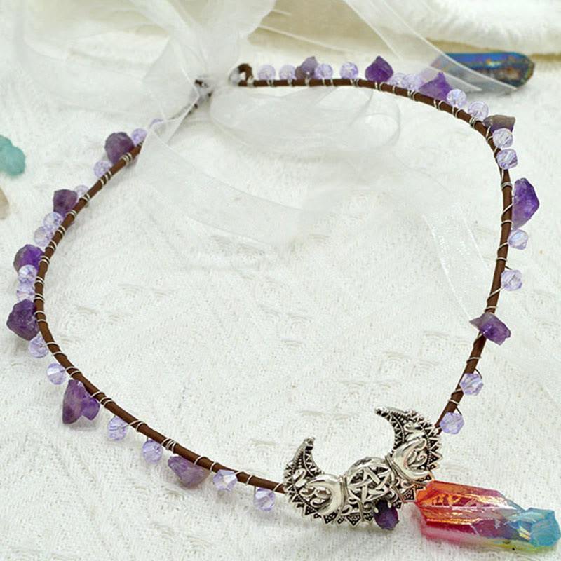 Olivenorma Natural Amethyst White Crystal Moon Wreath Crown Headband - image 4