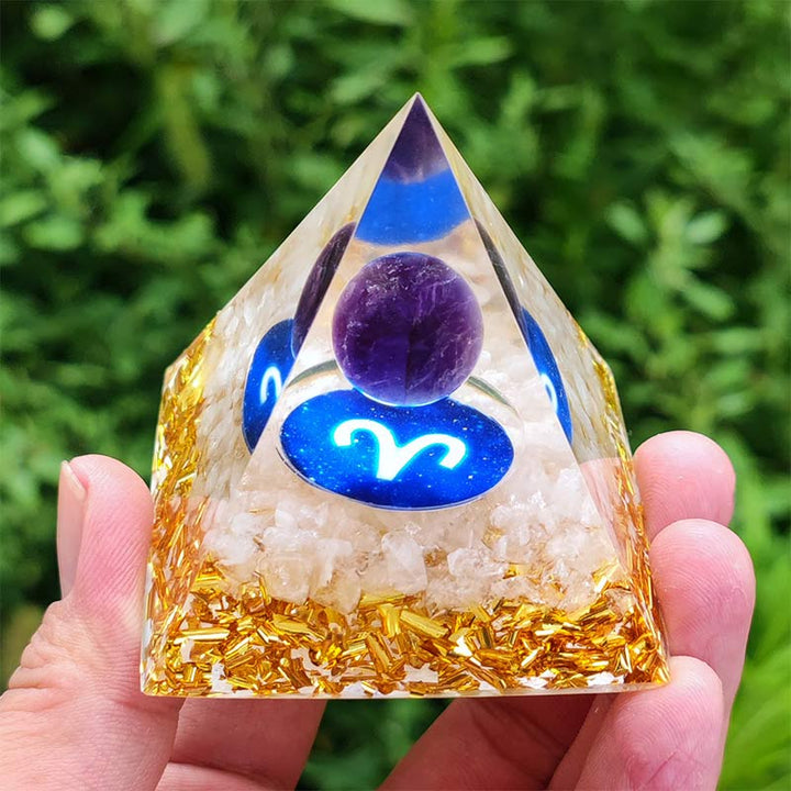 Olivenorma Amethyst with Clear Quartz Aries Zodiac Orgone Pyramid - 10*10cm - YES PLEASE $8 - image 0