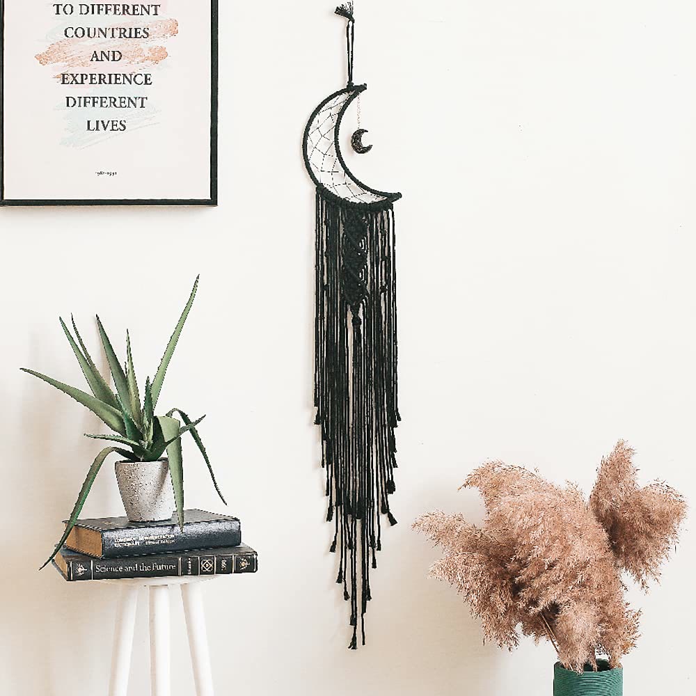 Olivenorma Black Onyx Moon Macrame Tassel Dream Catcher - Without Lights - image 0