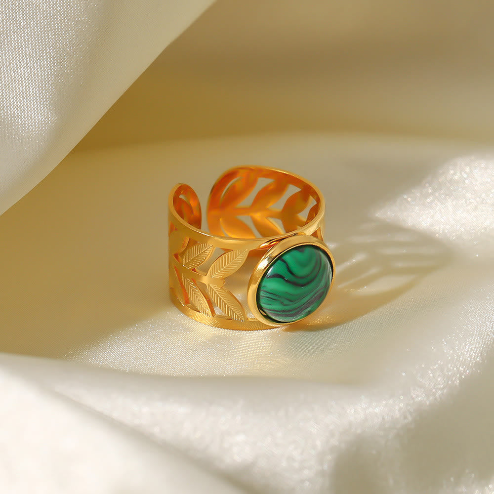 Olivenorma Gold Green Natural Malachite Open Ring Set - image 9