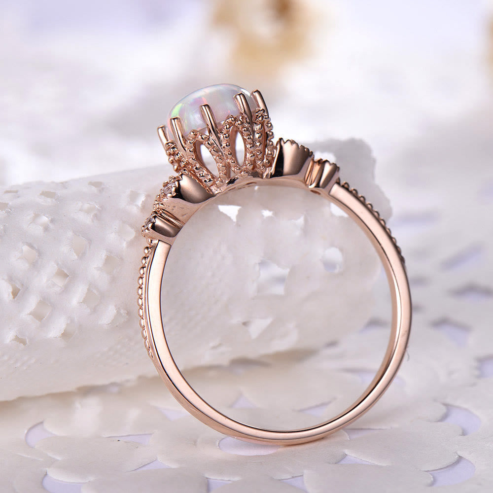 Olivenorma Round Moonstone Opal White Zircon Ring - image 12