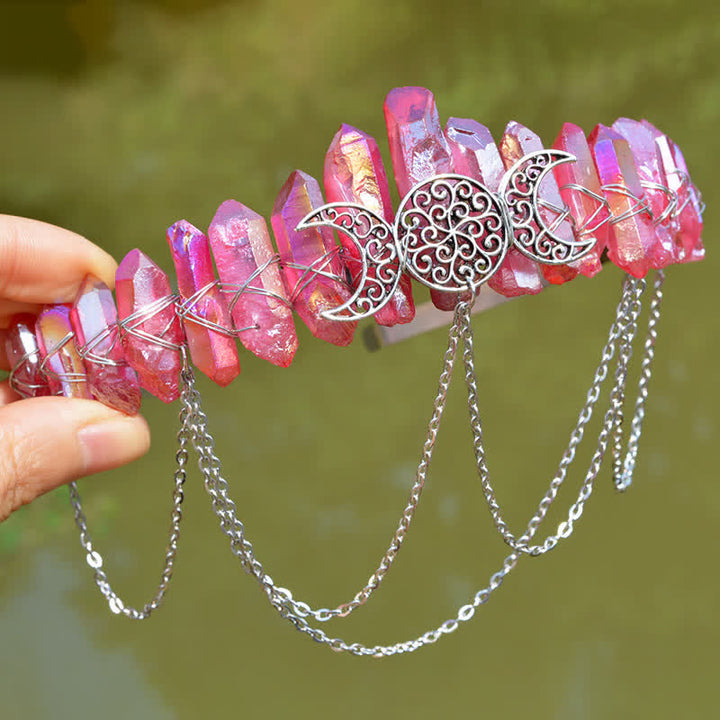 Olivenorma Cresent Moon Goddess Natural Crystal Crown - Pink Crystal - image 20