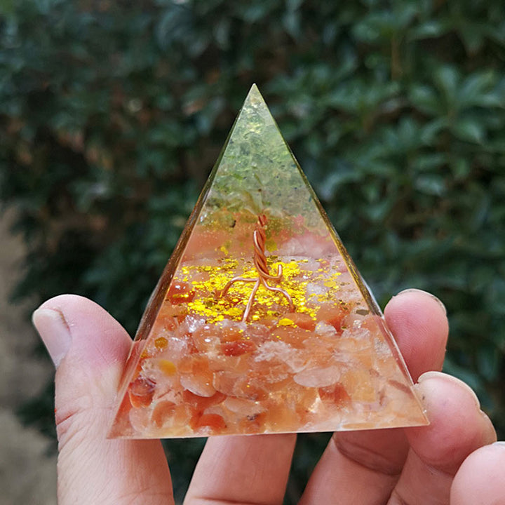 Olivenorma Sun Stone Peridot Tree Of Life Orgone Pyramid - 8*8cm - YES PLEASE $8 - image 0