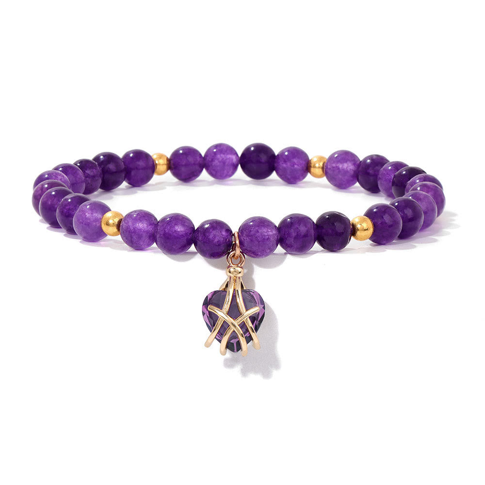 Olivenorma Natural Stone Heart Love Charm Bracelet - Amethyst - image 6