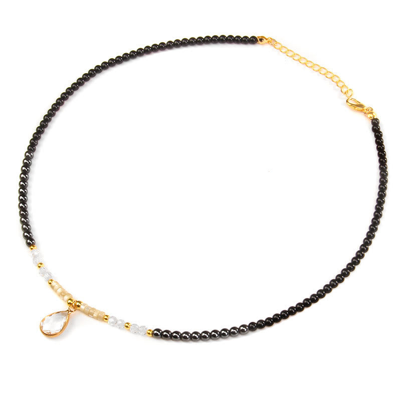 Olivenorma Natural Obsidian Faceted Glass Gemstone Pendant Necklace - Obsidian&Clear Crystal - image 1