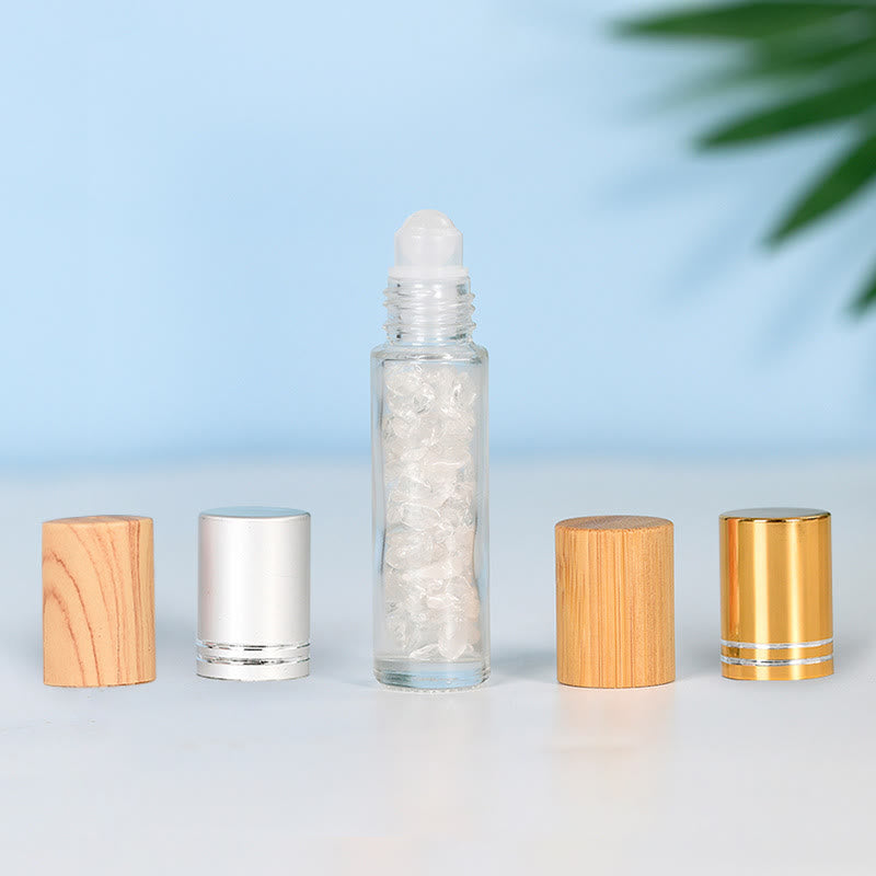 Olivenorma Crystal Roll-On Essential Oil Bottle Gemstone Decoration - Clear Crystal - Gold lid - image 1