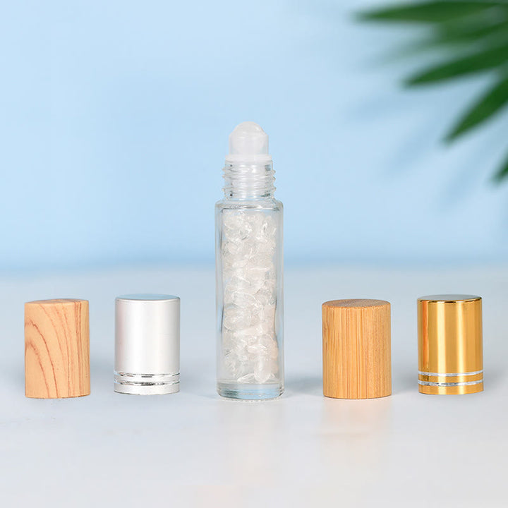 Olivenorma Crystal Roll-On Essential Oil Bottle Gemstone Decoration - Clear Crystal - Gold lid - image 1