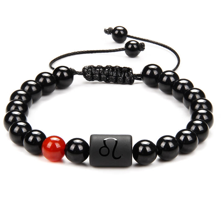 Olivenorma Natural Black Onyx Zodiac Men Woven Bracelet - Red Coral&Black Onyx - image 10