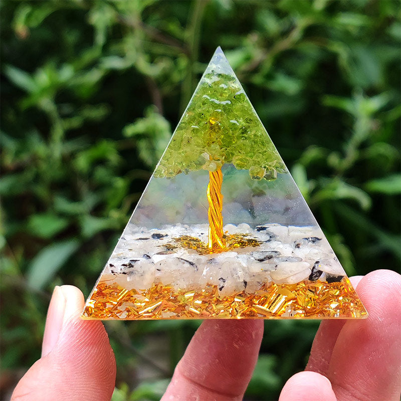 Olivenorma Moonstone with Peridot Tree Of Life Orgone Pyramid - image 1