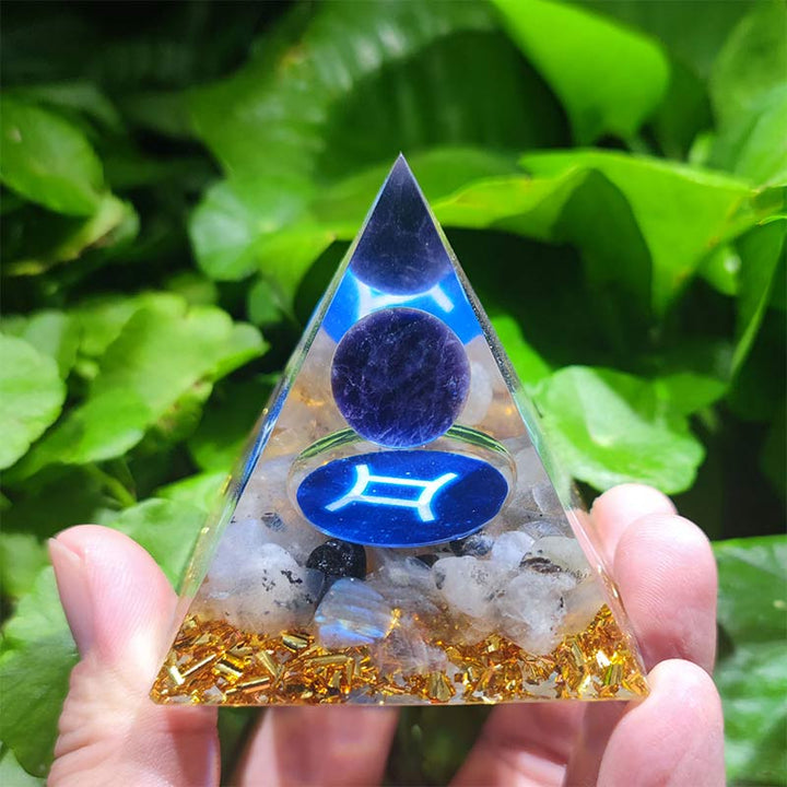Olivenorma Amethyst with Clear Quartz Gemini Zodiac Orgone Pyramid - image 1