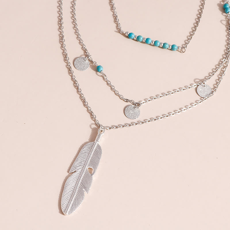 Olivenorma Turquoise Leaf Pendant Three Layer Necklace - image 8