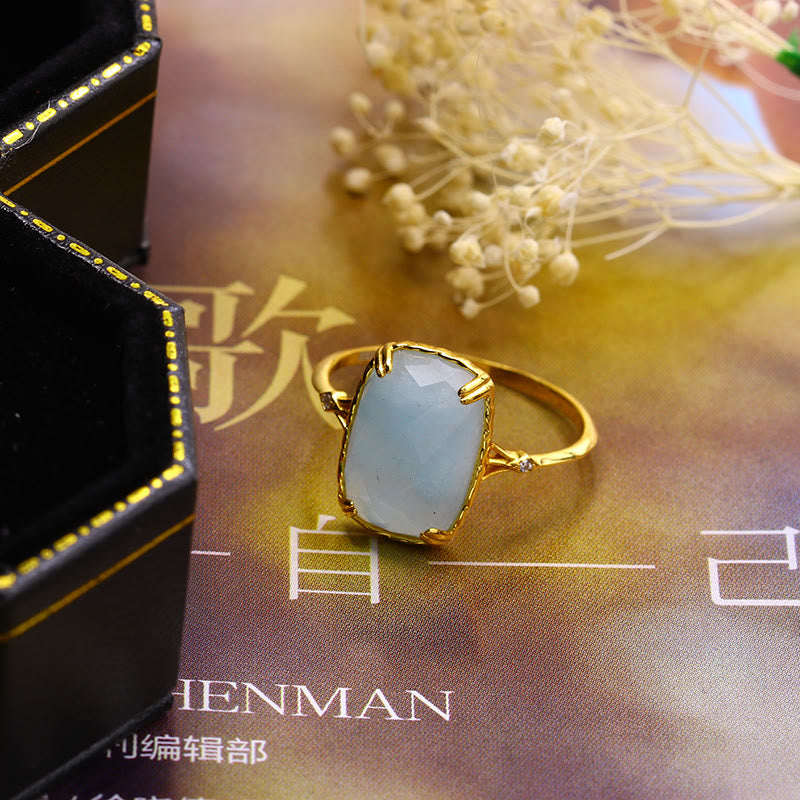 Olivenorma Large Square Aquamarine Black Onyx Vintage Ring - image 2