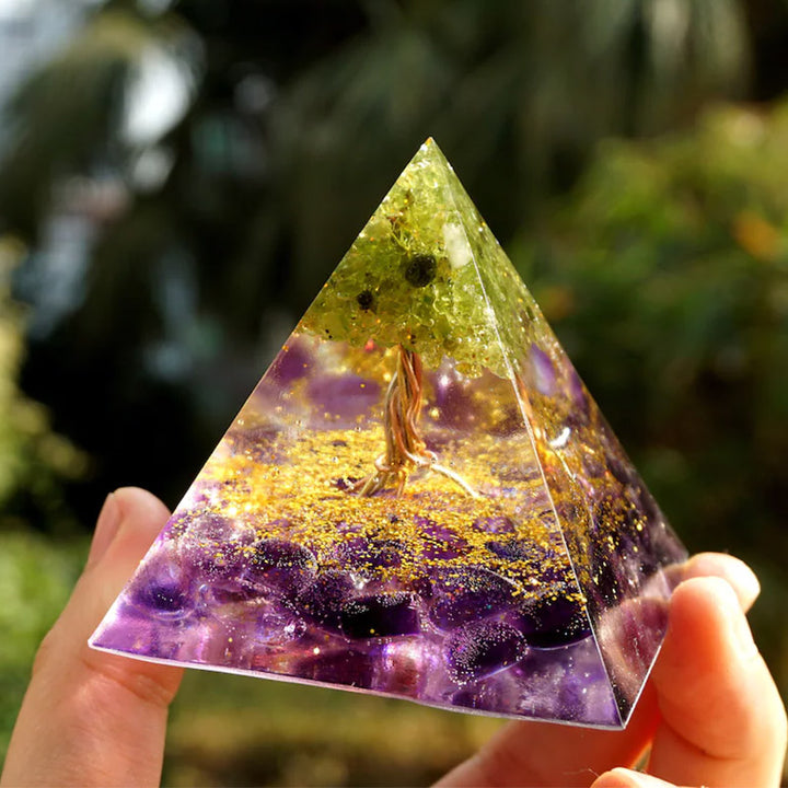 Olivenorma Peridot With Amethyst Tree Of Life Orgone Pyramid - image 3