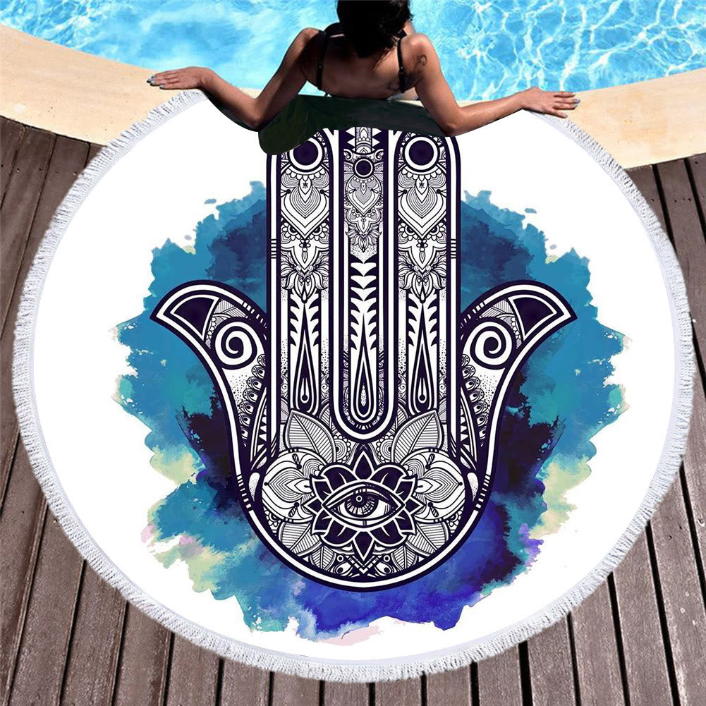 Olivenorma Hamsa Print Round Beach Towel Tapestry - Hamsa & Evil Eye - 39.37"*27.55"(150*150cm) - image 0