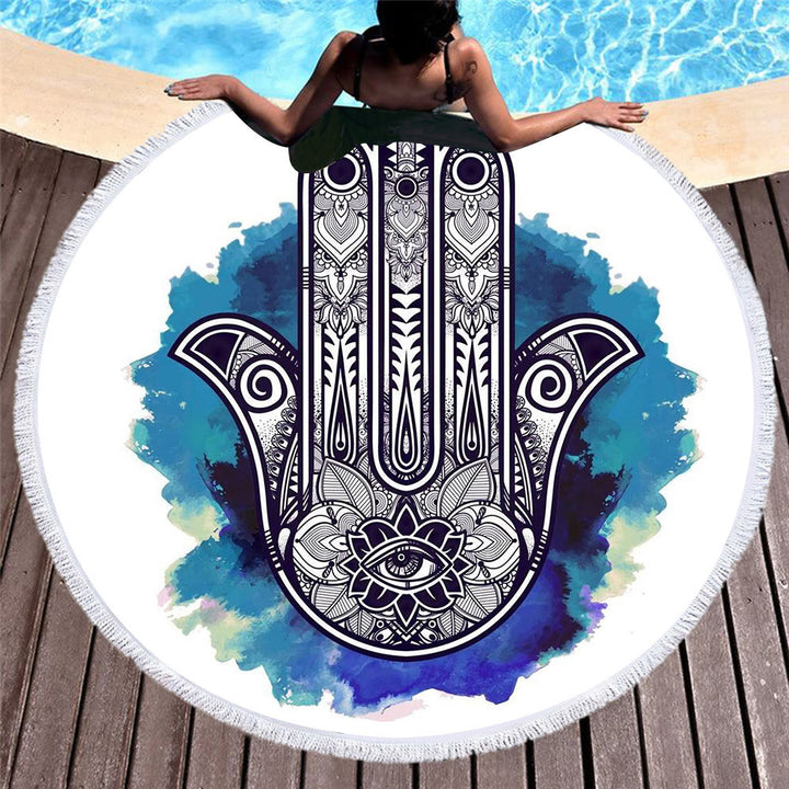 Olivenorma Hamsa Print Round Beach Towel Tapestry - Hamsa & Evil Eye - 39.37"*27.55"(150*150cm) - image 0