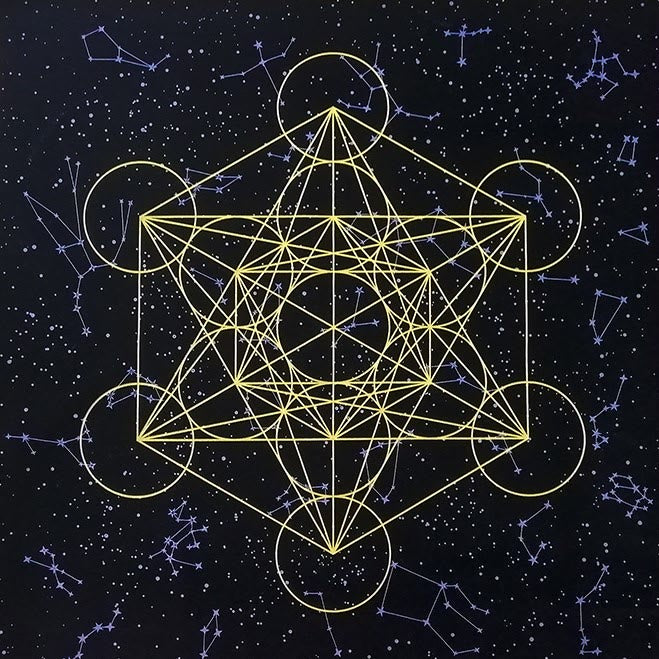 Olivenorma Metatrone's Cub Crystal Grid Tablecloth Tapestry - Black - image 4
