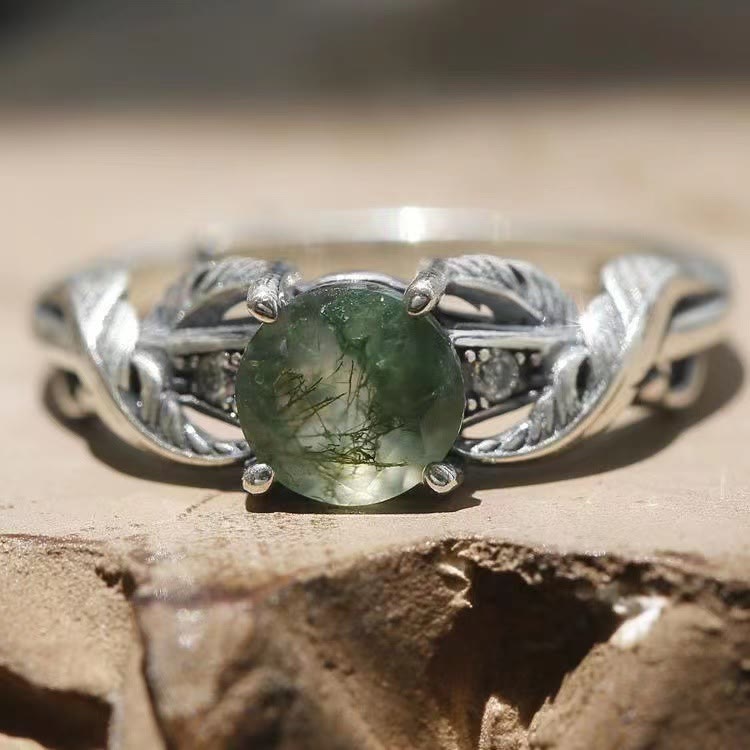 Olivenorma Natural Green Phantom Quartz Carved Leaf Ring - Green Phantom Quartz - image 0