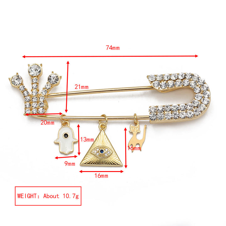 Olivenorma White Zircon Evil Eye Heart Brooch - White Hamsa&Cat - image 21