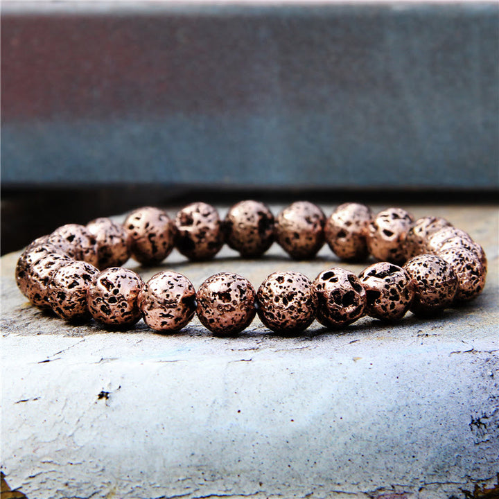 Olivenorma Plated Lava Stone 8mm Beaded Men Bracelet - Lava Stone&Rose Gold - image 3