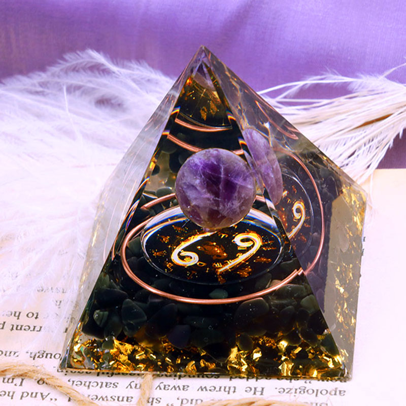 Olivenorma Amethyst Sphere With Obsidian Zodiac Cancer Orgone Pyramid - image 3