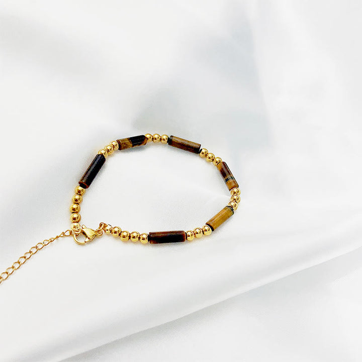 Olivenorma Rectangle Natural Stone Tube Beads Beaded Bracelet - Tiger Eye - 22+5cm - image 4