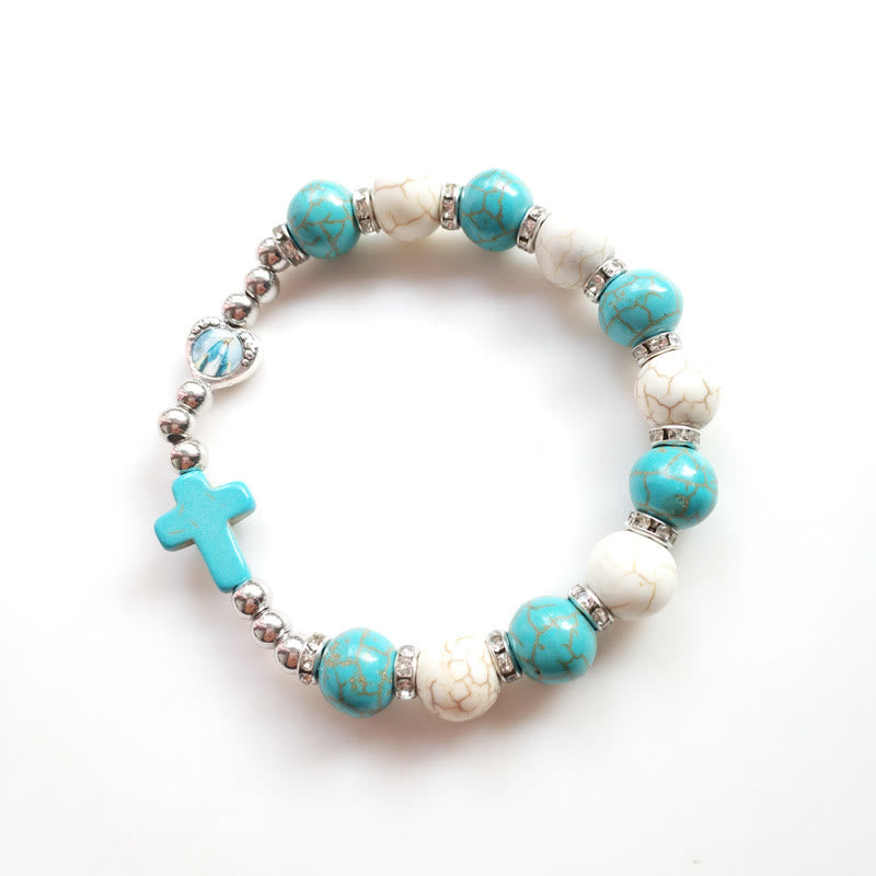Olivenorma Turquoise White Turquoise Beads Cross Bracelet - image 3