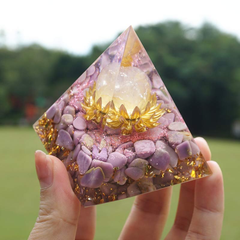 Olivenorma Lepidolite With Rose Quartz Healing Orgone Pyramid - image 1