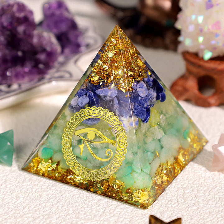Olivenorma Blue Green Aventurine Peridot Eye Of Horus Orgone Pyramid - image 2