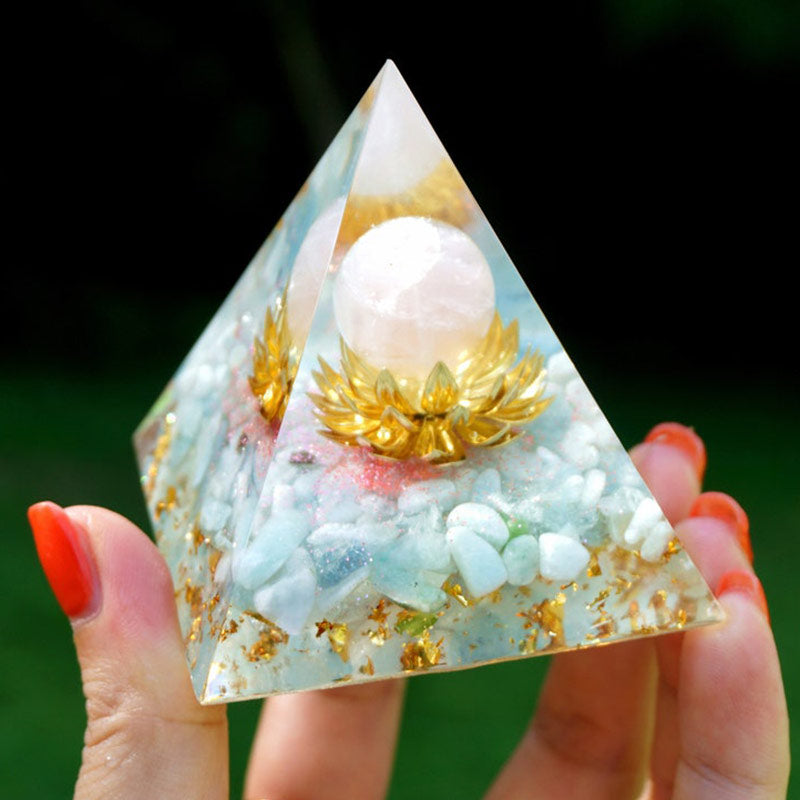 Olivenorma Aquamarine Rose Quartz Lotus Symbol Orgone Pyramid - 10*10cm - YES PLEASE $8 - image 0
