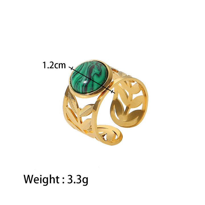 Olivenorma Gold Green Natural Malachite Open Ring Set - Malachite Leaves - image 8