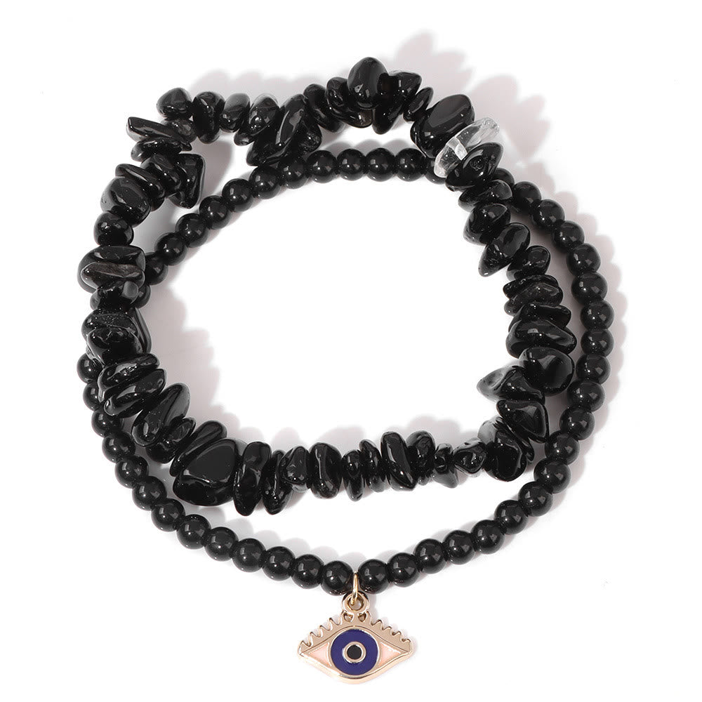 Olivenorma Evil Eye Pendant Double Layer Crystal Bracelet Set - Evil Eye&Obsidian - image 13