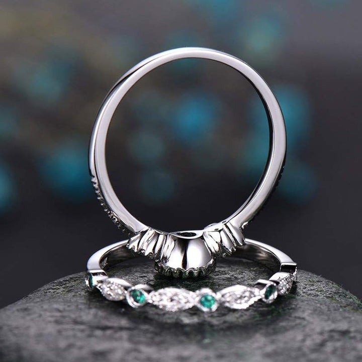 Wealth Goddess Emerald Zircon 2Pcs/Set Ring - image 3