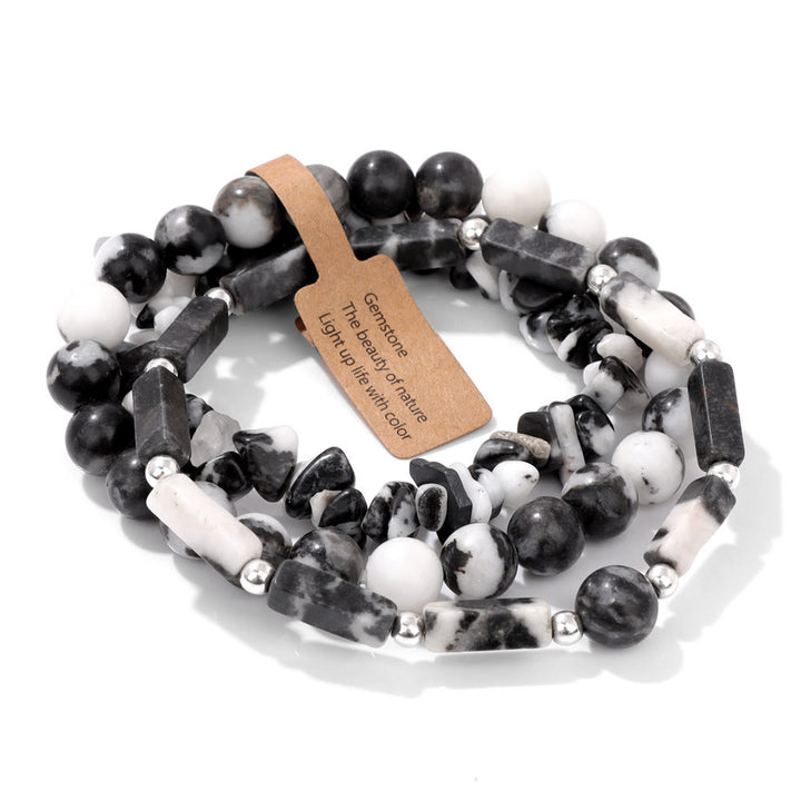 Olivenorma Natural Stone Irregular Three Layer Bracelet Set - Snowflake Obsidian - image 30