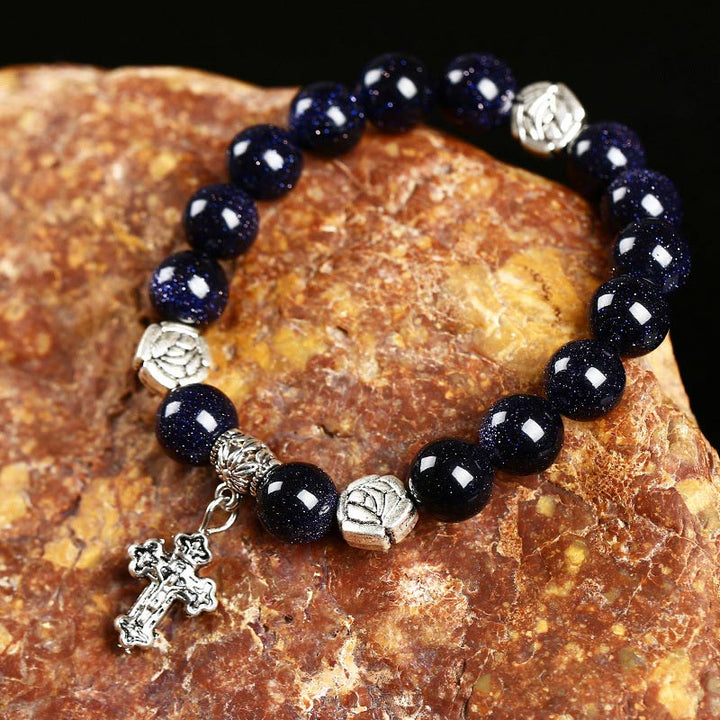 Natural Stone Cross Symbol Bracelet - Blue Sandstone - image 3