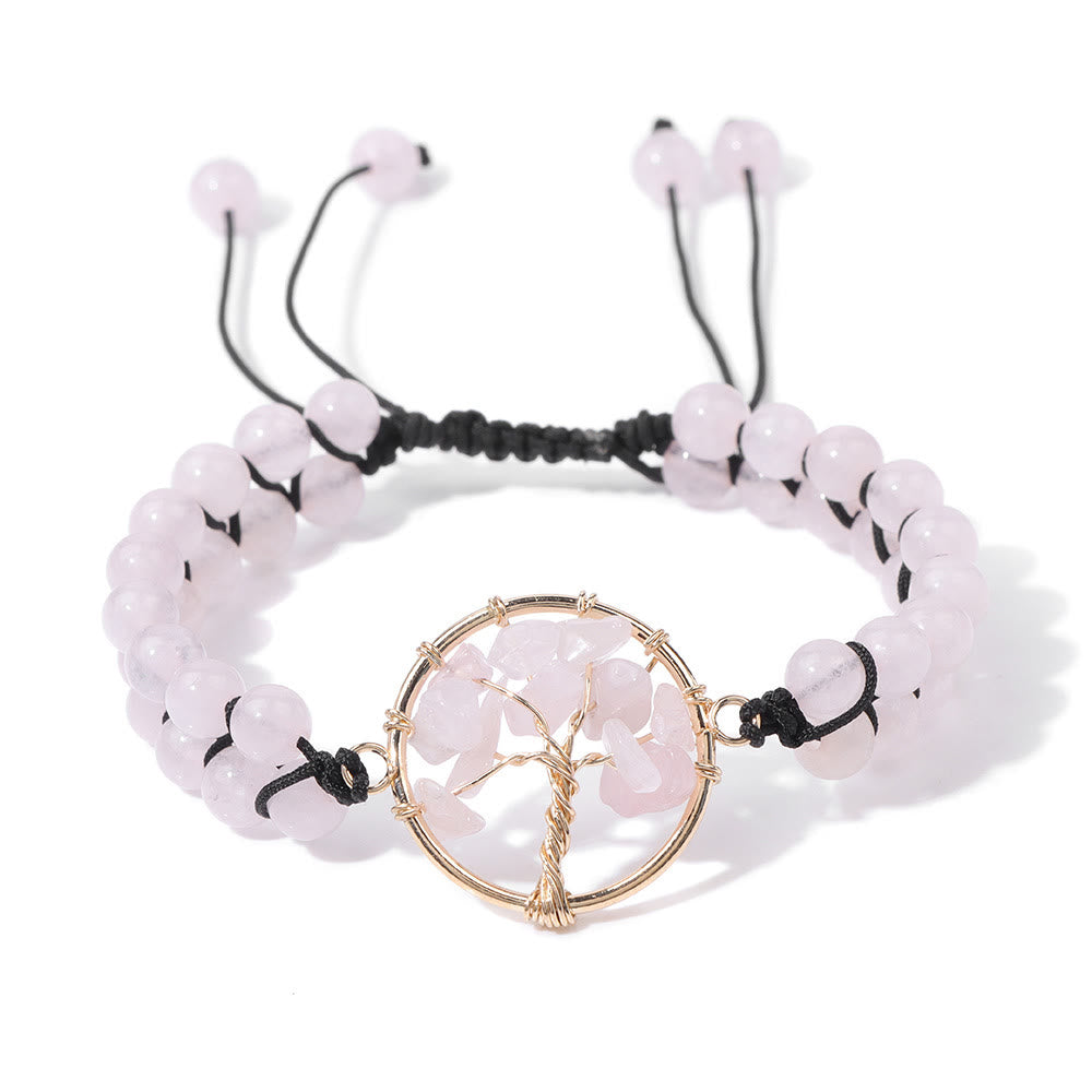 Olivenorma 6mm Beads Double Braided Tree Of Life Bracelet - Rose Quartz - image 2