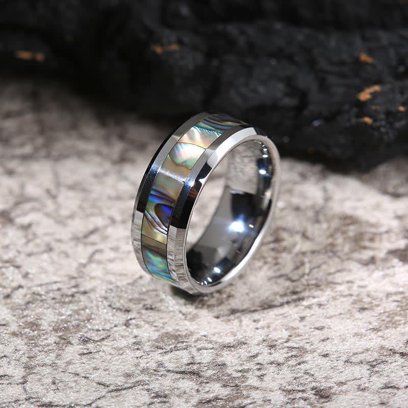 Olivenorma Koa Wood and Abalone Shell Tungsten Carbide Ring - Silver #2 - 13 - image 16