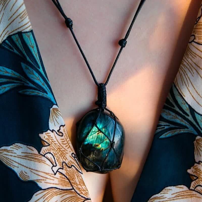 Olivenorma Wrapped Dragons Heart Natural Labradorite Stone Necklace - image 1