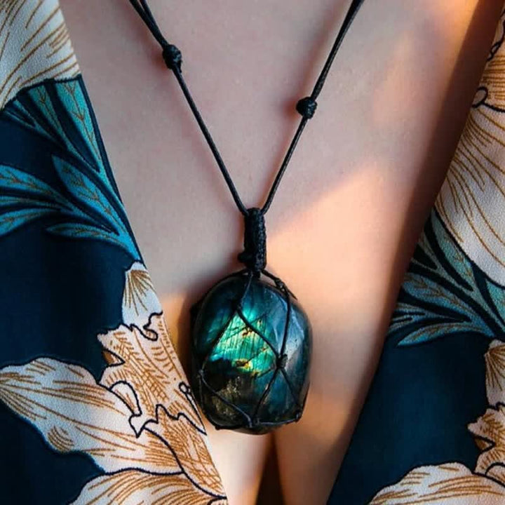 Olivenorma Wrapped Dragons Heart Natural Labradorite Stone Necklace - image 1