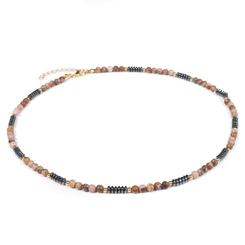 Olivenorma Gemstone & Hematite Necklace - Rhodonite&Hematite - image 5