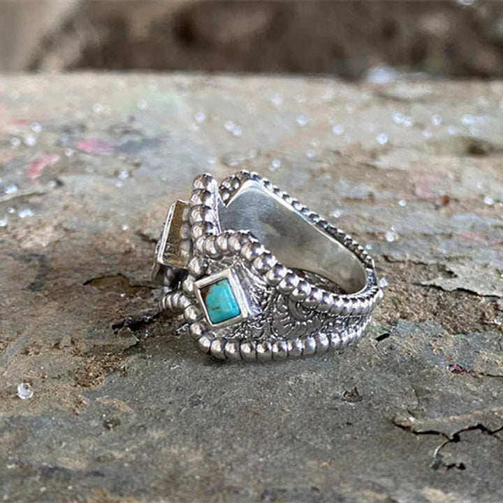 Olivenorma Vintage Turquoise Inlaid With Zircon Ring - image 5
