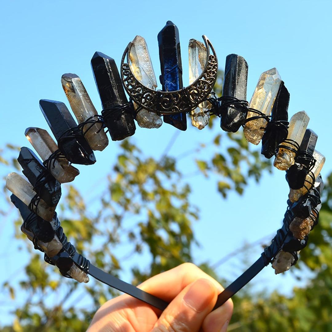Olivenorma Clear Quartz Obsidian Moon Headband Crystal Crown - image 3