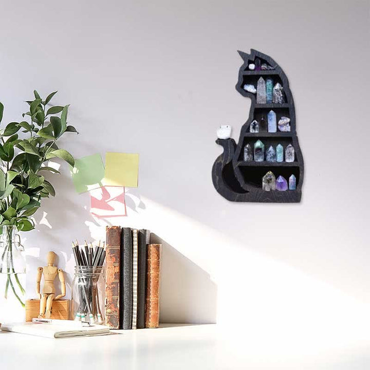 Olivenorma Crescent Moon & Cat Wooden Crystal Shelf - image 6