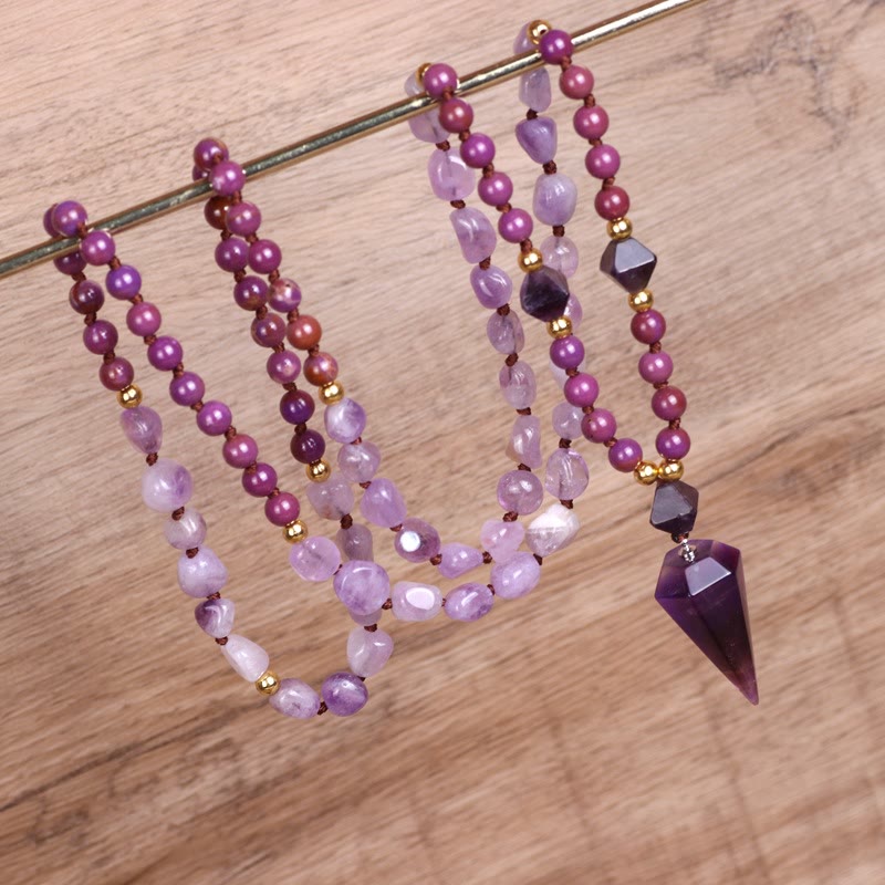 Olivenorma Natural Amethyst Purple Jade Beaded Mala Necklace - image 6