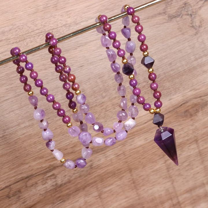 Olivenorma Natural Amethyst Purple Jade Beaded Mala Necklace - image 6