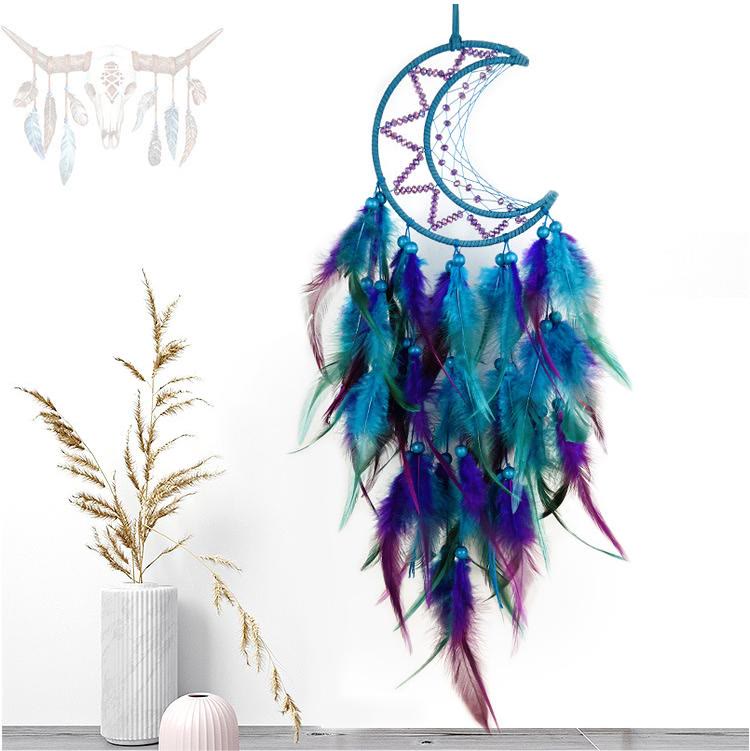 Olivenorma Purple Blue Beaded Black Feather Dream Catcher - Blue Purple - With Lights - image 1