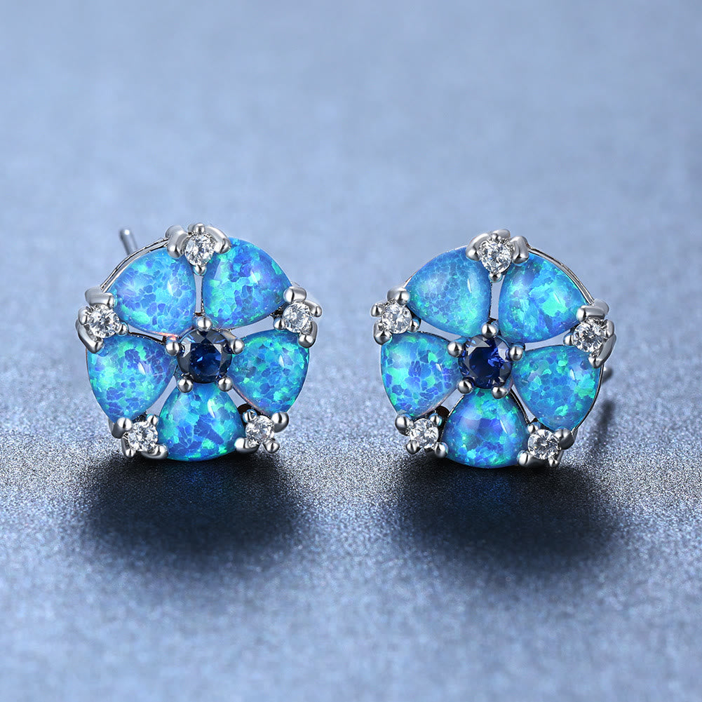 Olivenorma Opal Flower Shaped Earrings - Blue Opal&Blue Zircon - image 3