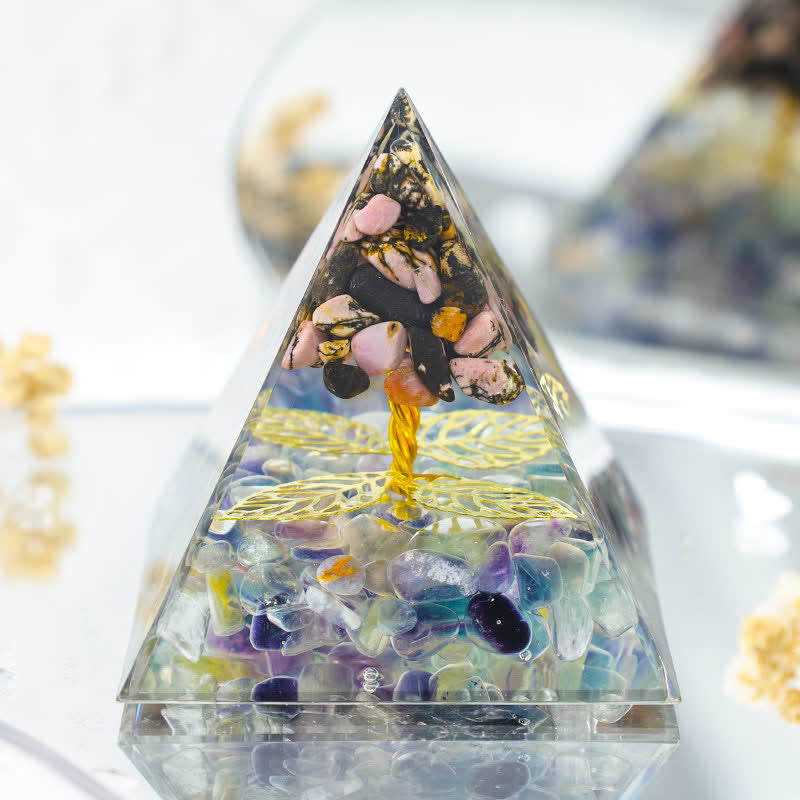 Olivenorma Rhodonite With Fluorite Growth Orgone Pyramid - 3.93''*3.93''(10cm X 10cm) - YES PLEASE $8 - image 0